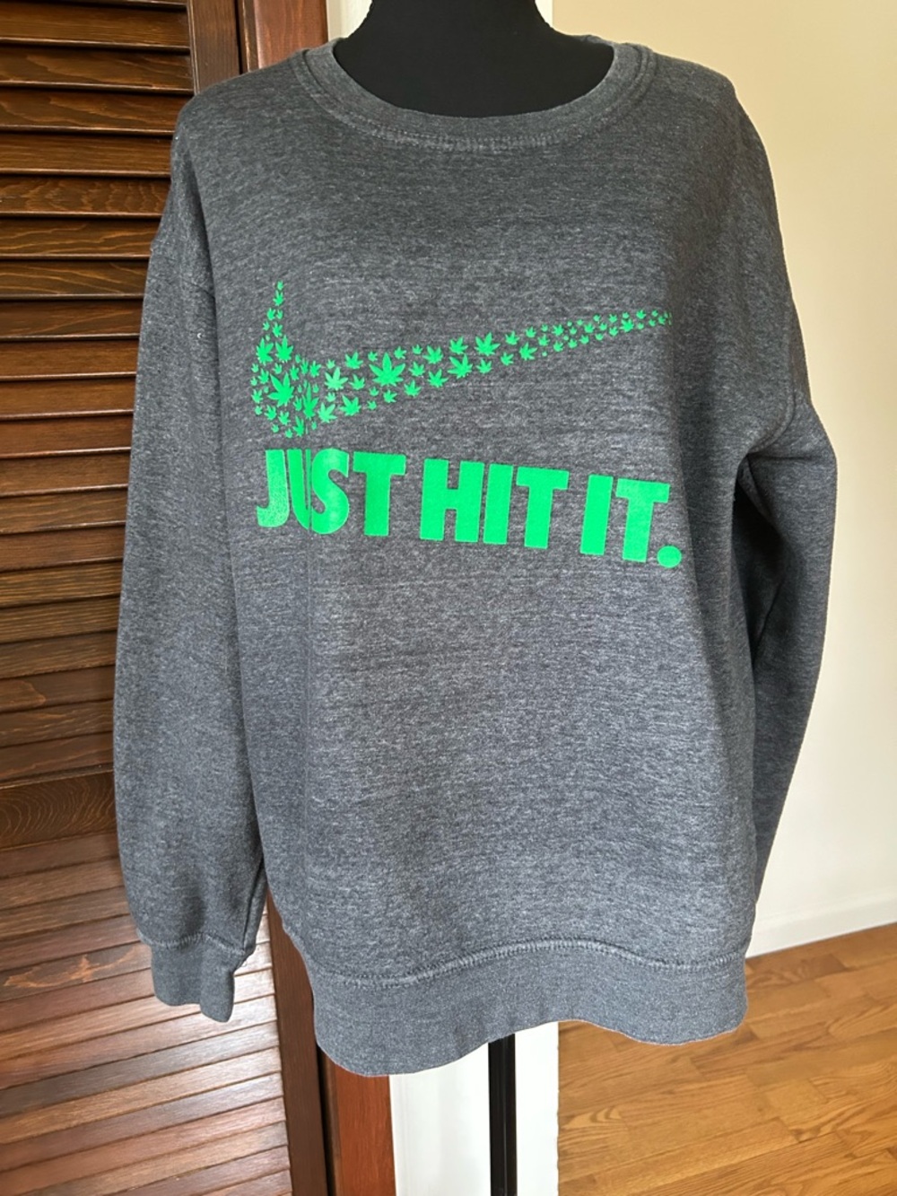 Gray Sweatshirt with Green Icon Graphic - Just Hit It